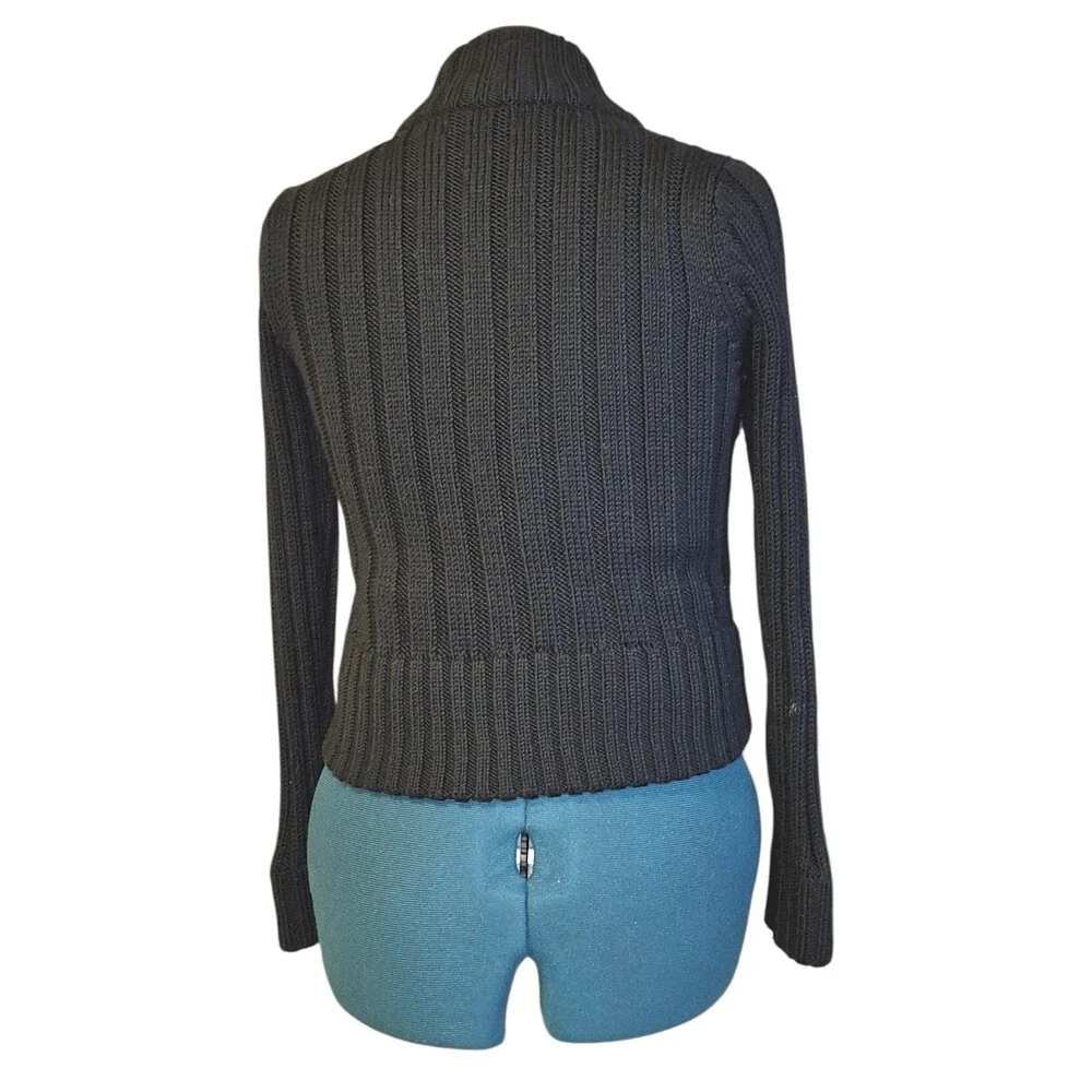 TwoPercent Vintage Women's Wool Blend Knit Leather Button Sweater Faux Fur Med